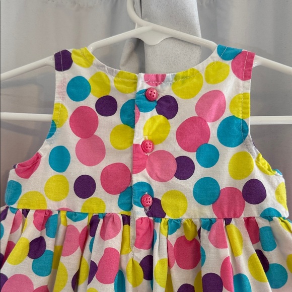 The Children’s Place Polka Dot Party Dress 3–6M Pink Yellow Blue Flower Belt - Picture 4 of 9